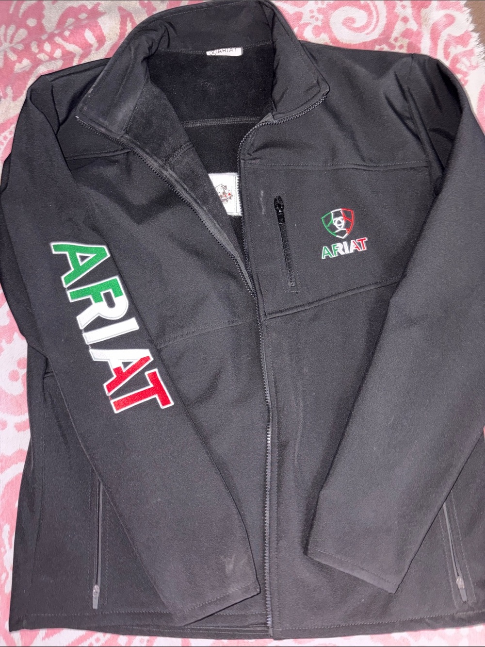 Ariat Black Softshell Jacket with Green White Red Logos